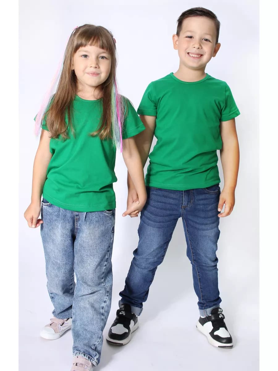 Зеленая футболка детская 100% хлопок