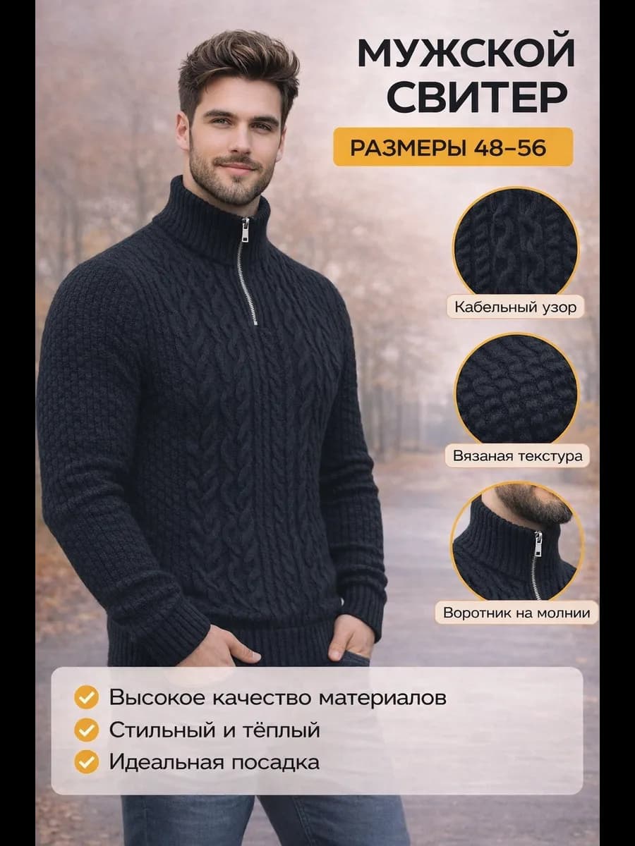 Свитер с горлом вязаный джемпер теплый