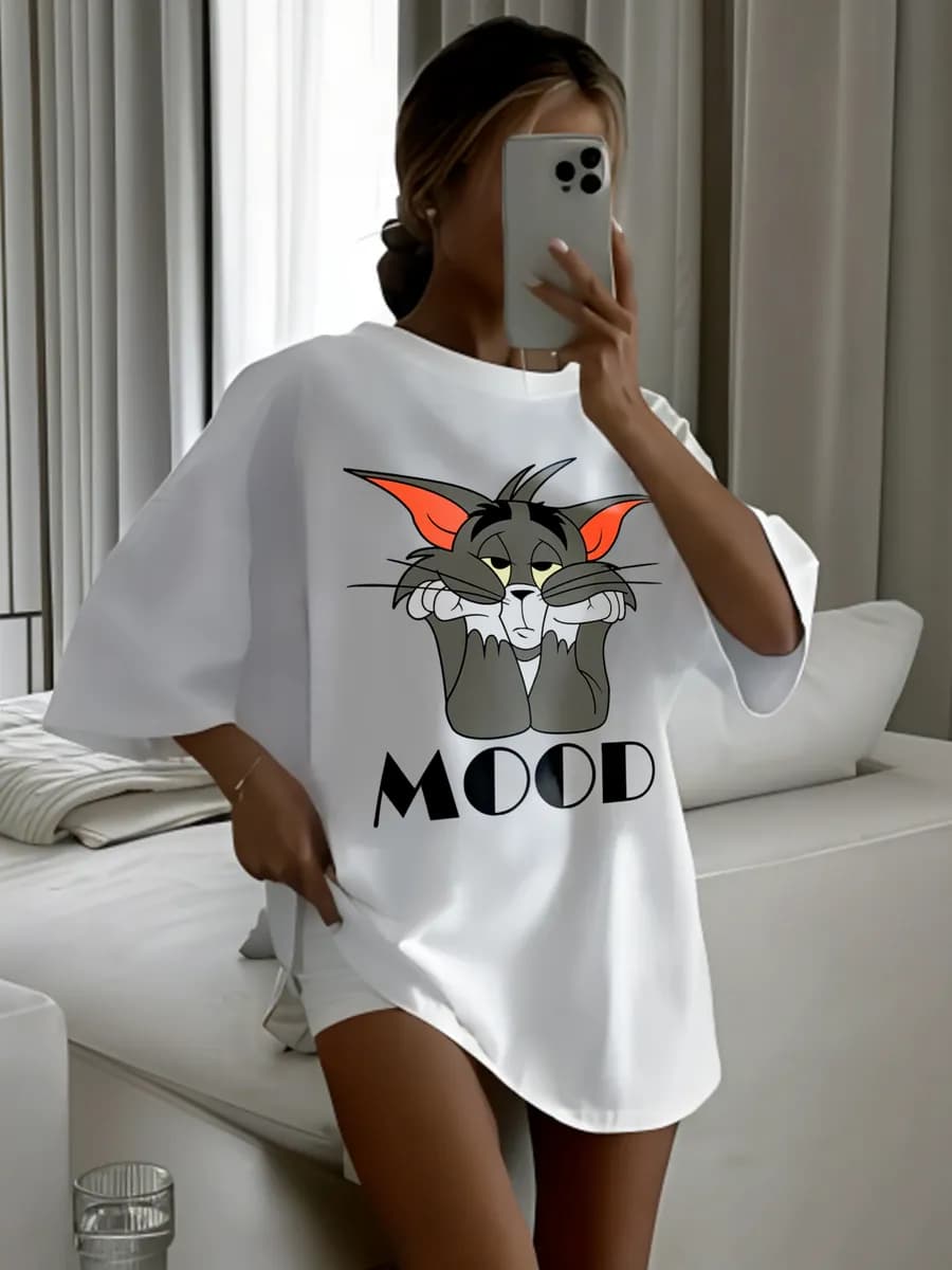 Футболка оверсайз хлопок светящийся принт повседневная