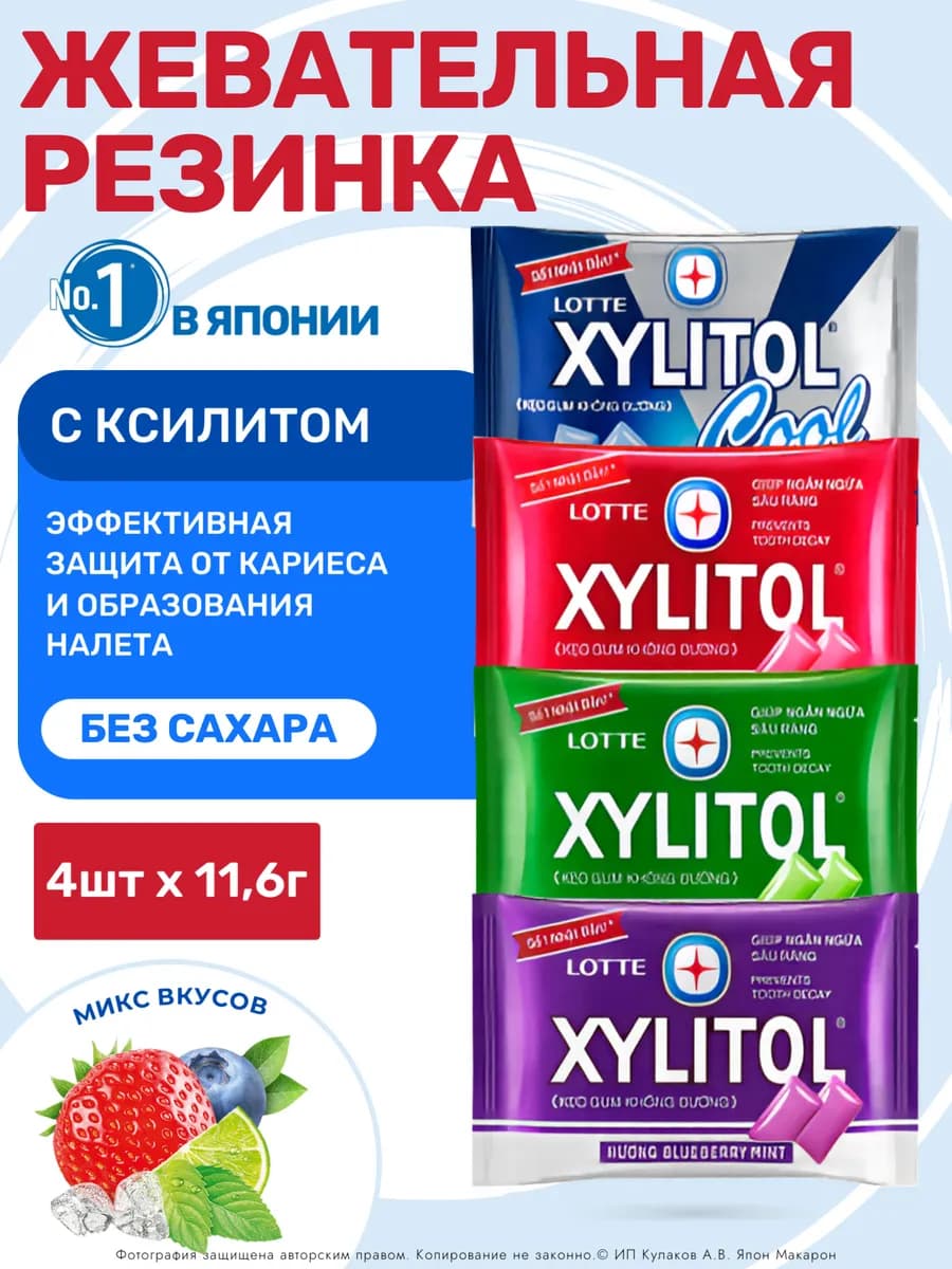 Жевательная резинка без сахара Xylitol набор 4 вкуса