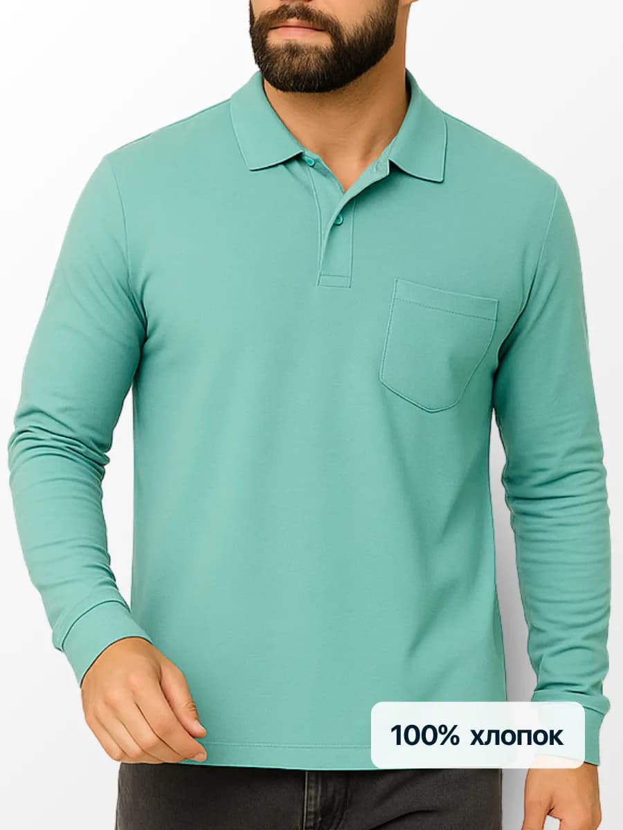 Лонгслив поло с длинным рукавом на пуговицах с карманом