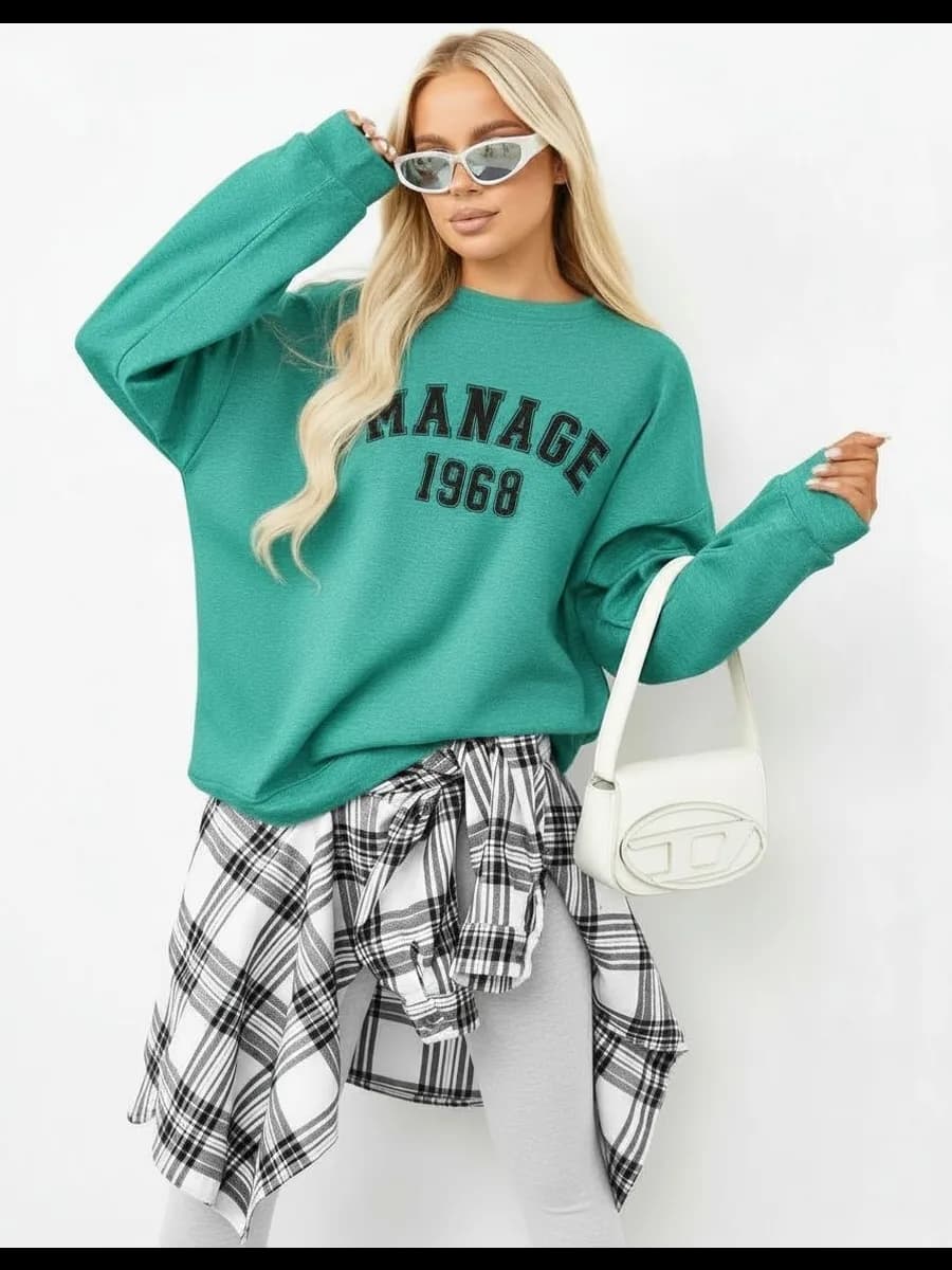 Свитшот оверсайз с принтом без начеса