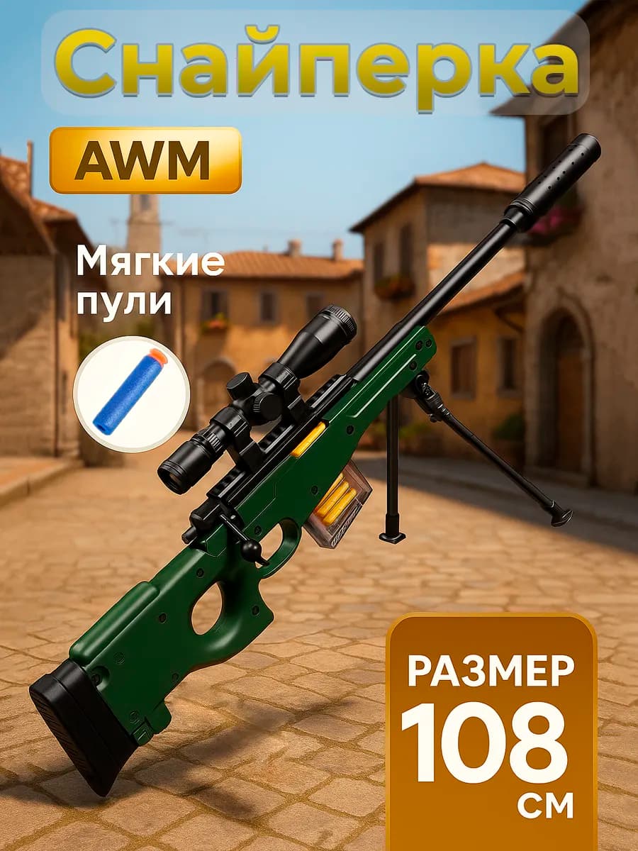 Снайперская винтовка AWM с пульками нерф гильзами игрушечная