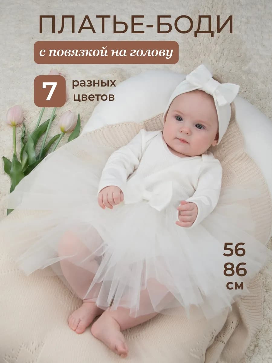 Платье боди для малышки нарядное с пышной юбкой из фатина