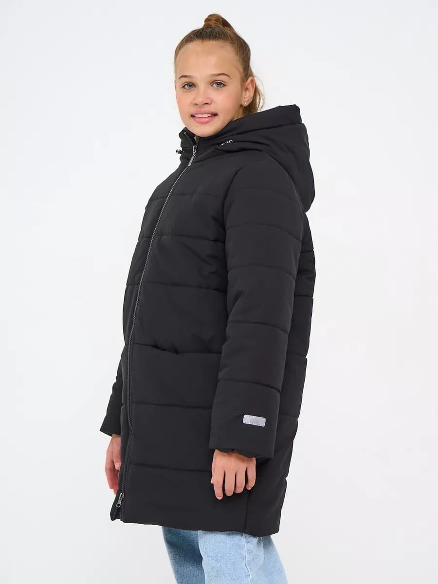 Пальто стеганое утепленное зимнее школьное черное