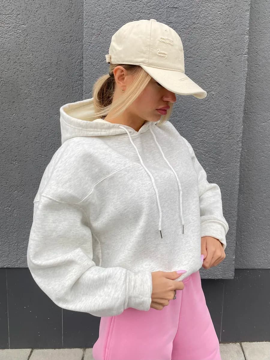 Худи утепленное оверсайз укороченное с капюшоном