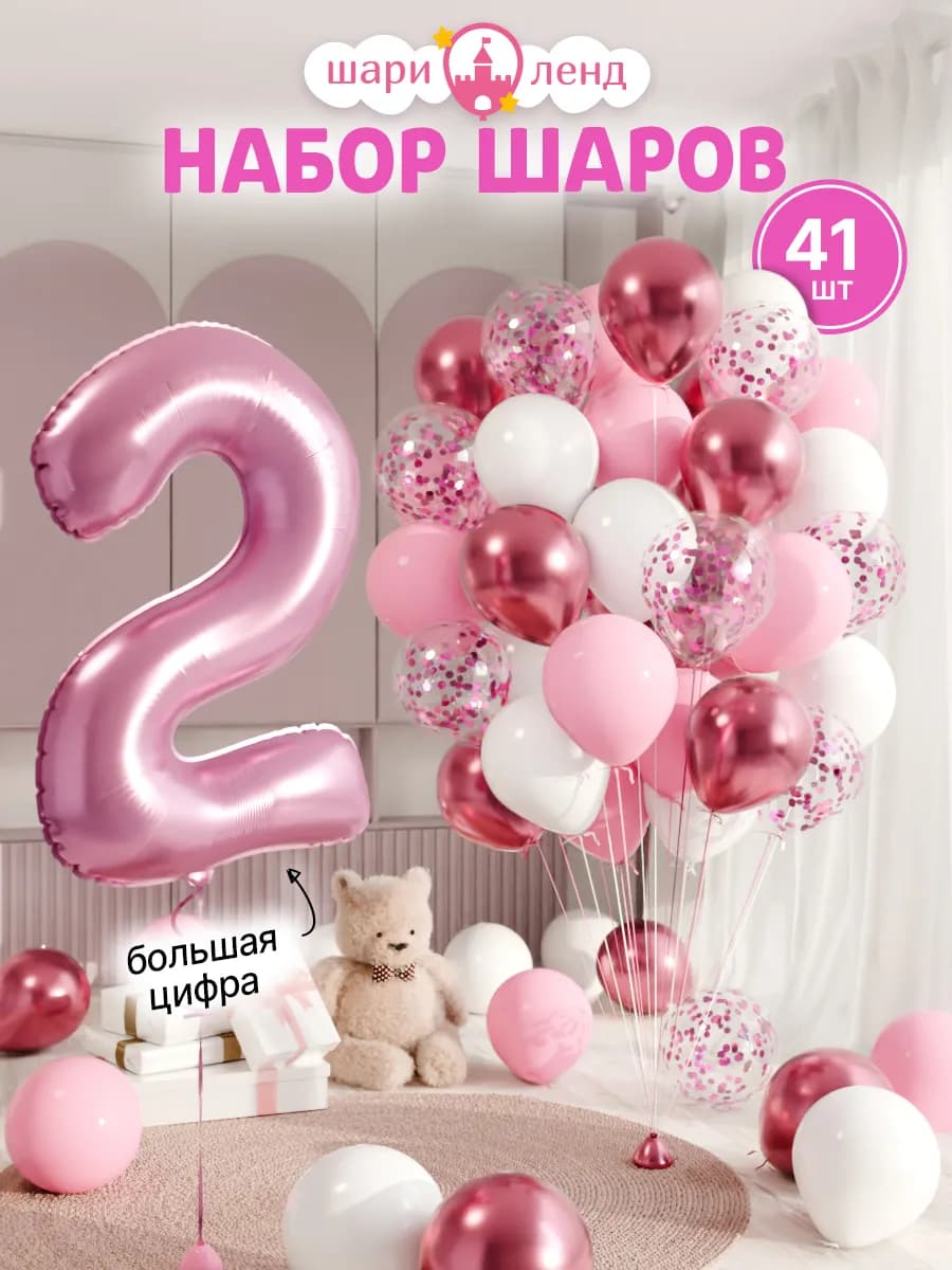 Шарики воздушные на 2 года с фольгированной цифрой