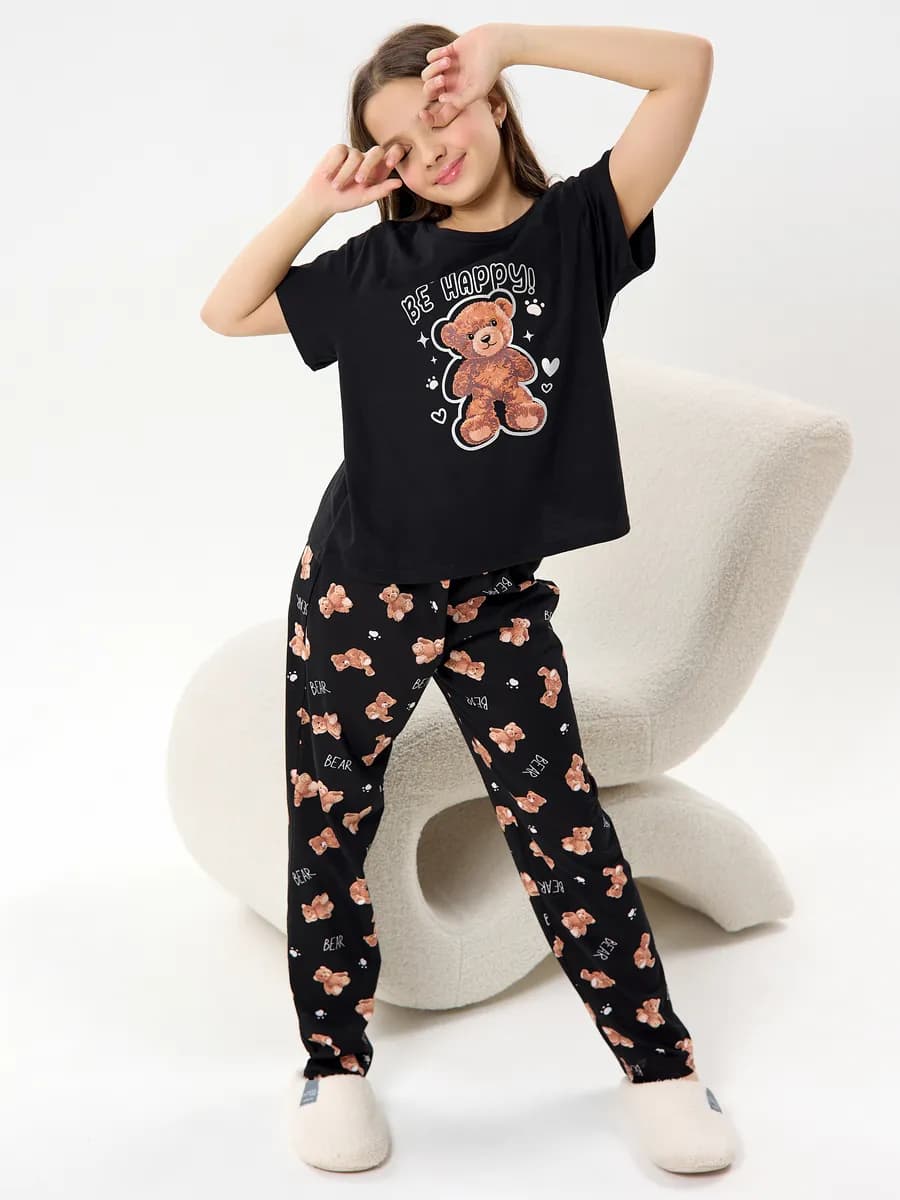 Пижама со штанами и футболкой с коротким рукавом домашняя