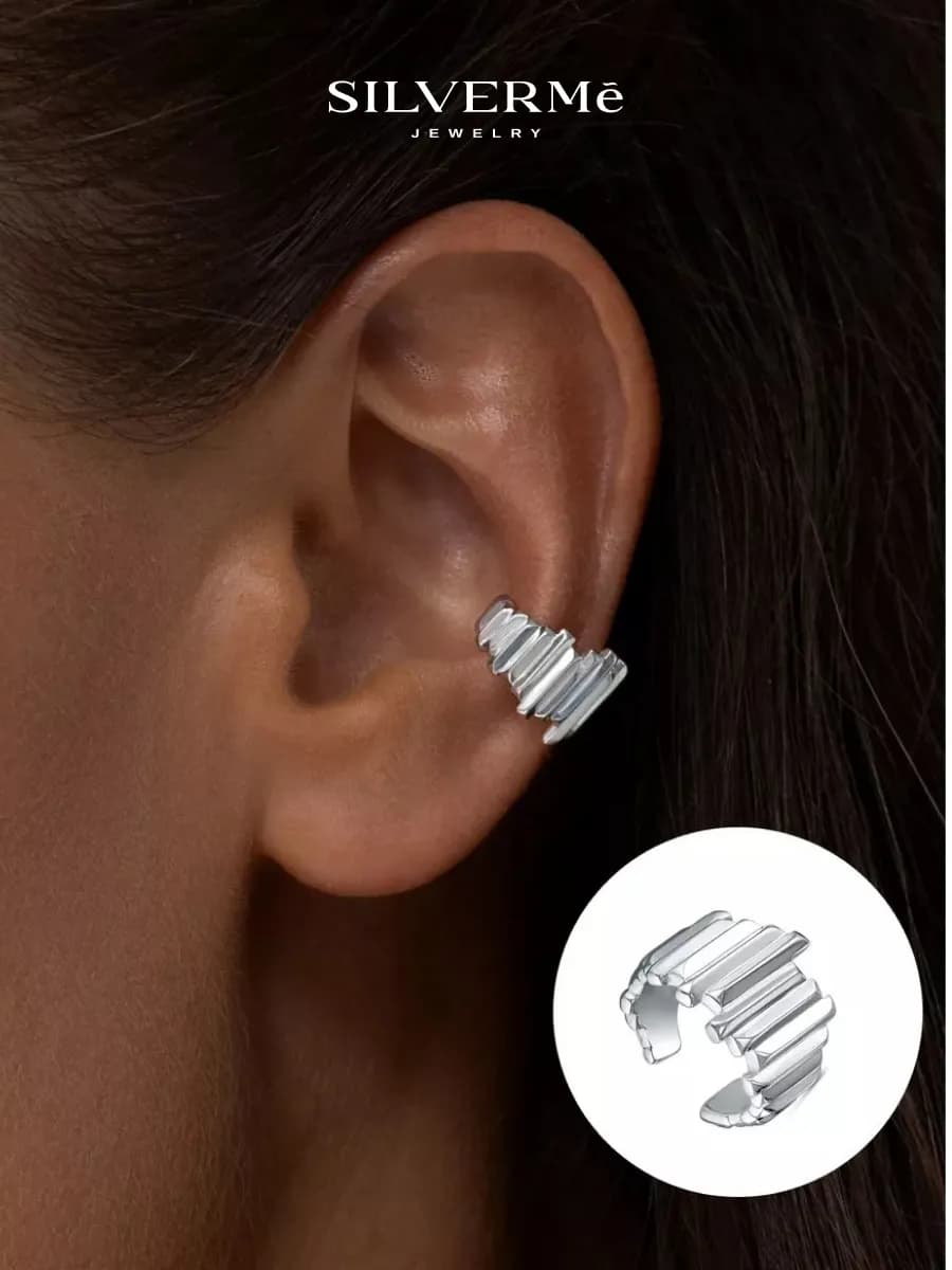 Серьги каффы мятые серебро 925