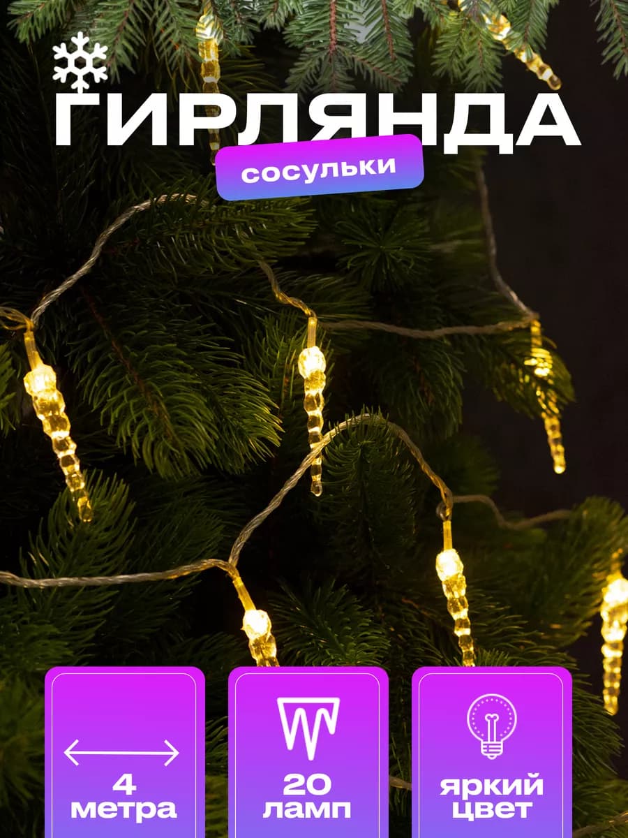 Светодиодная гирлянда с сосульками 4 метра