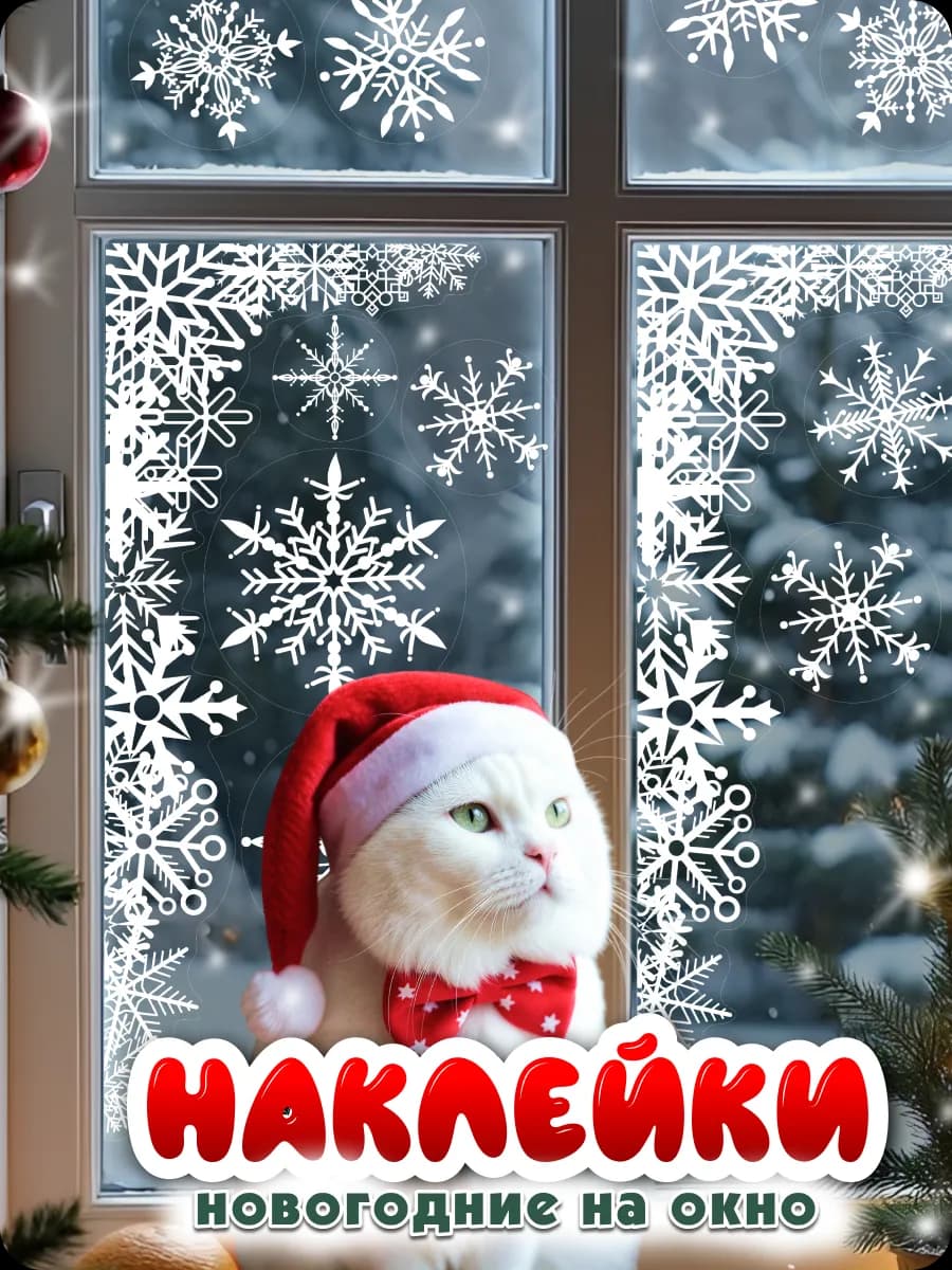Новогодние наклейки на окна двухсторонние многоразовые