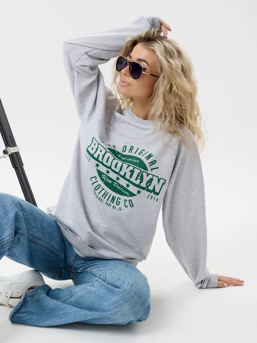 Свитшот оверсайз хлопковый трикотажный