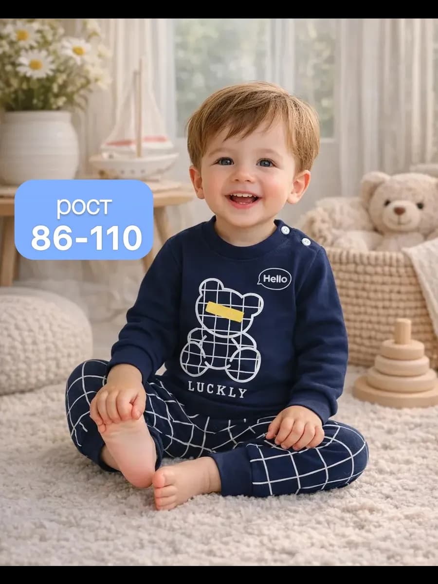 Пижама двойка детская с длинным рукавом хлопковая