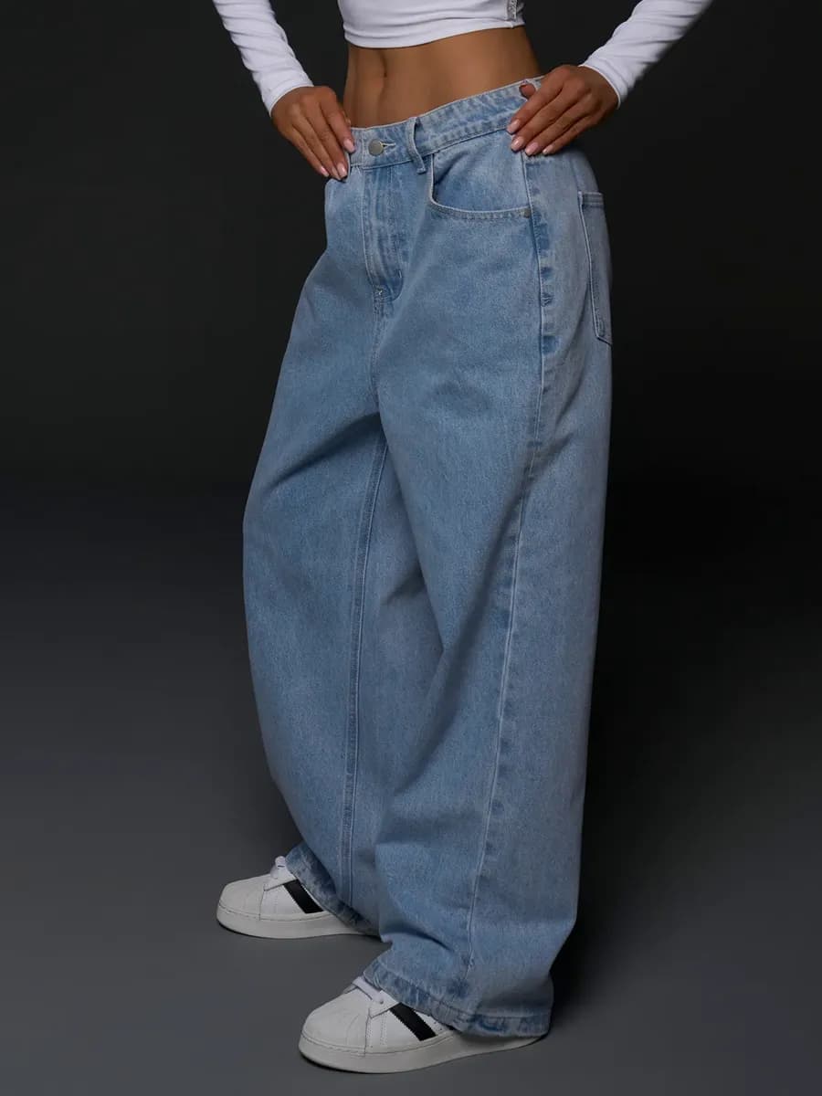 Джинсы багги широкие y2k голубые baggy