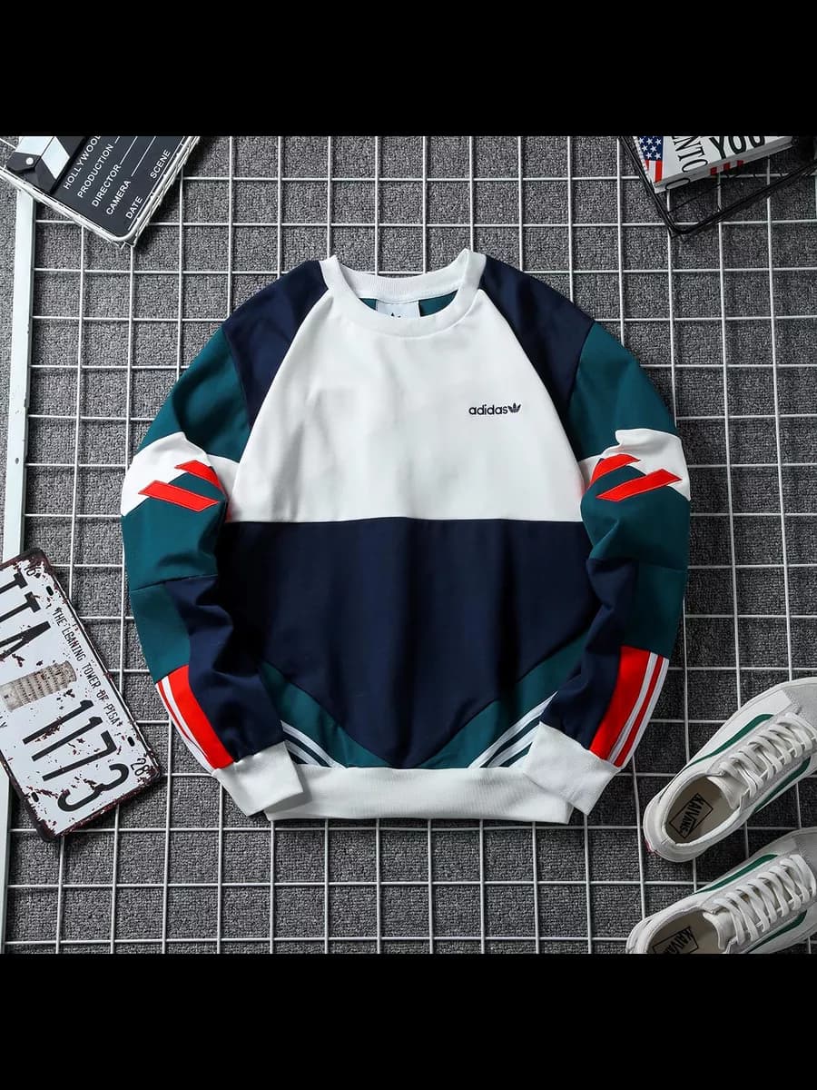 Свитшот Адидас, кофта девяностые ретро сине-зеленый