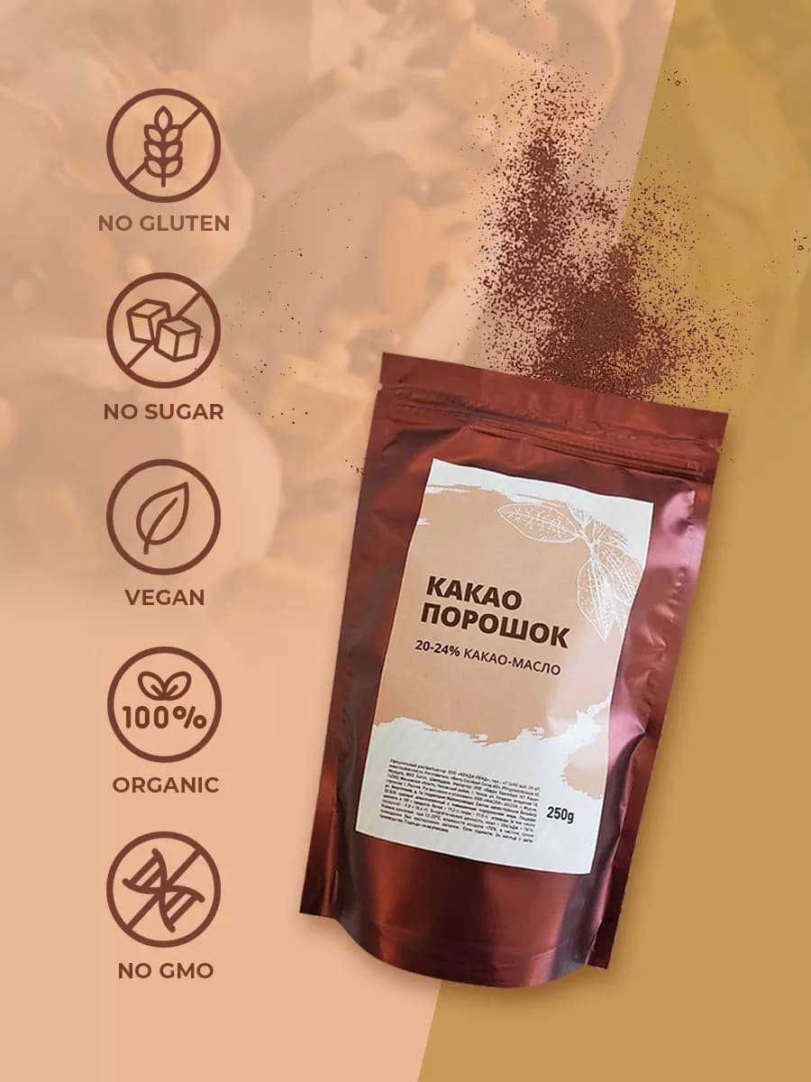 Какао порошок натуральный жирность 20-24% 250гр