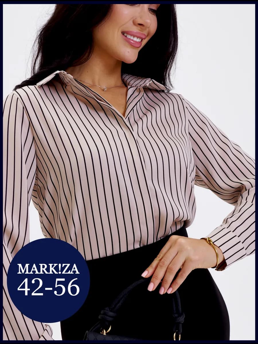 Блузка женская офисная рубашка в полоску больших размеров