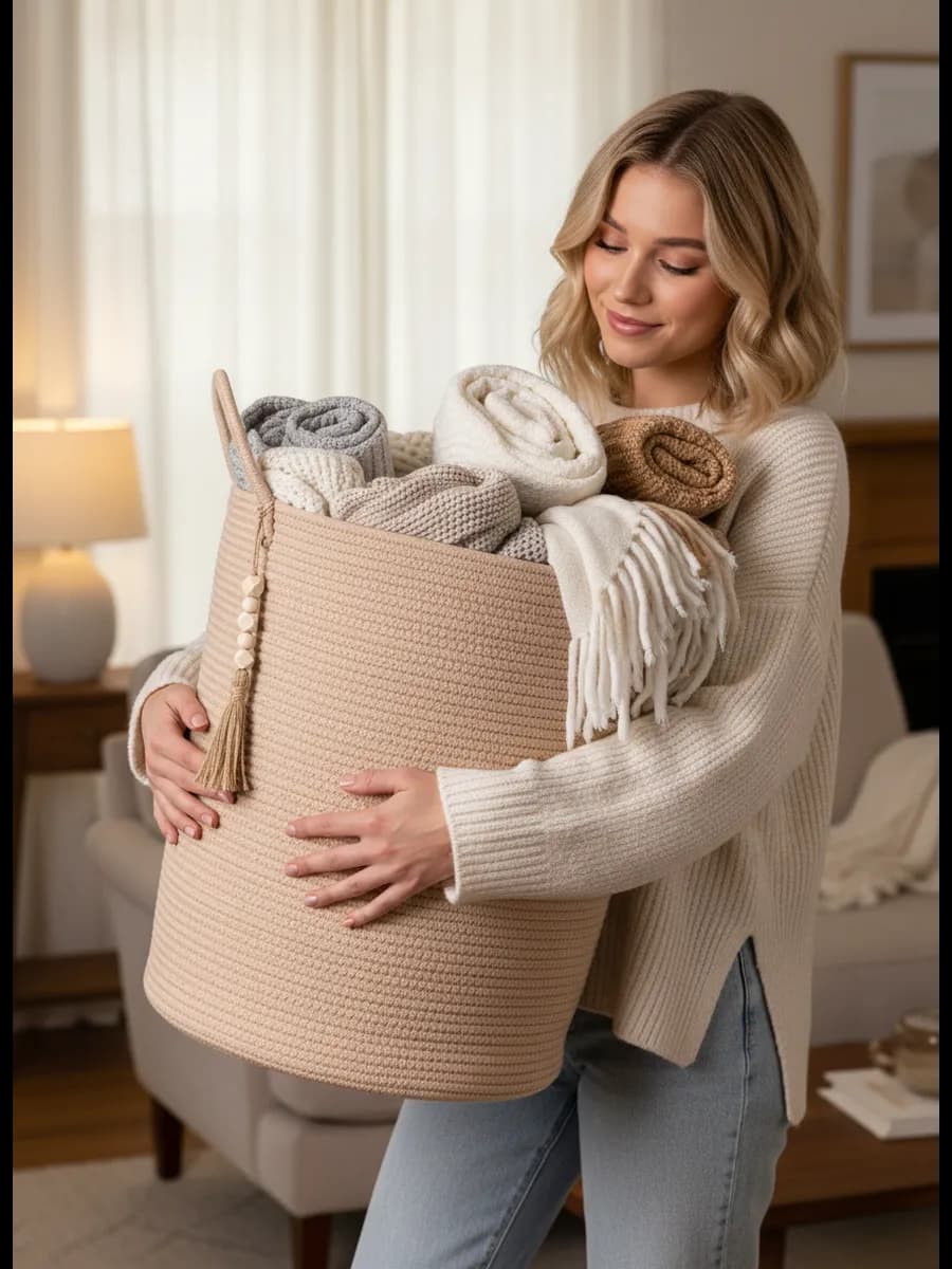 Плетеная корзина для белья в ванную большая 38х38х50 см