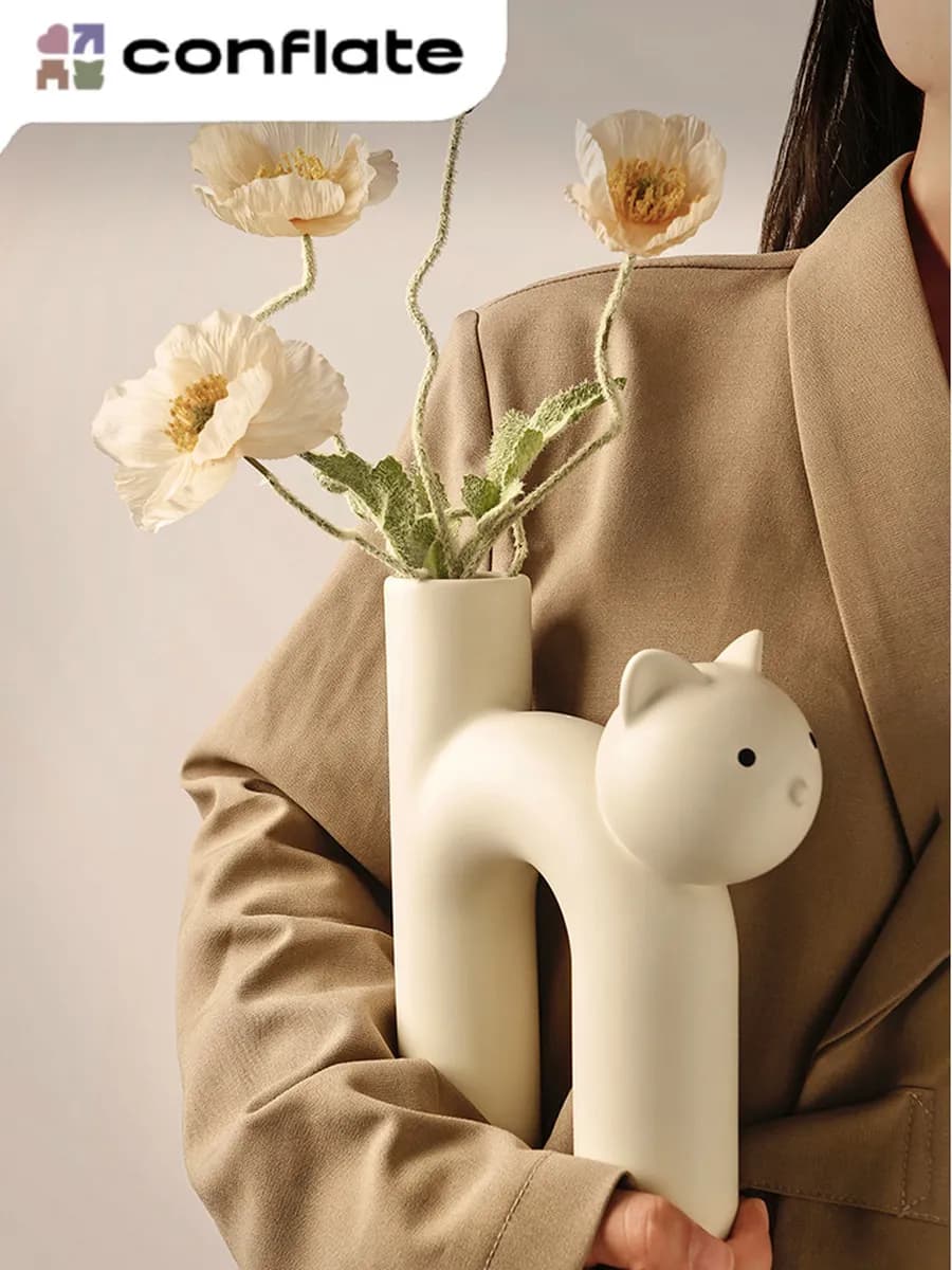 Ваза для сухоцветов кошка белая