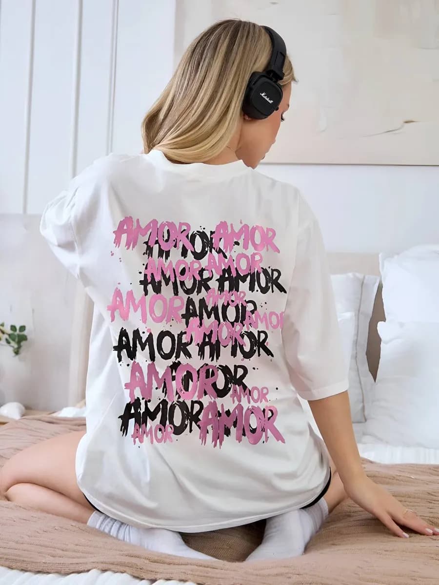 Футболка из pinterest женская оверсайз белая с принтом Amor