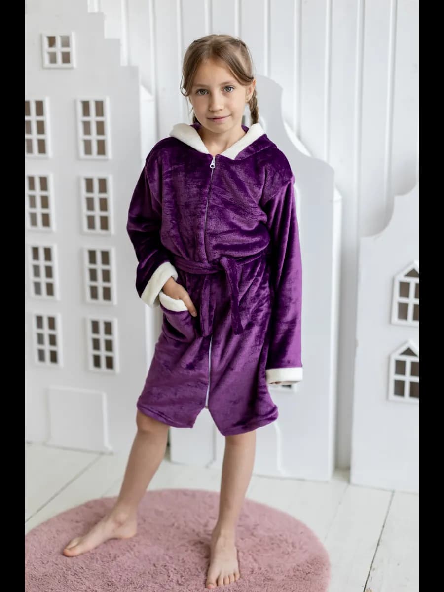 Халат детский теплый на молнии с капюшоном