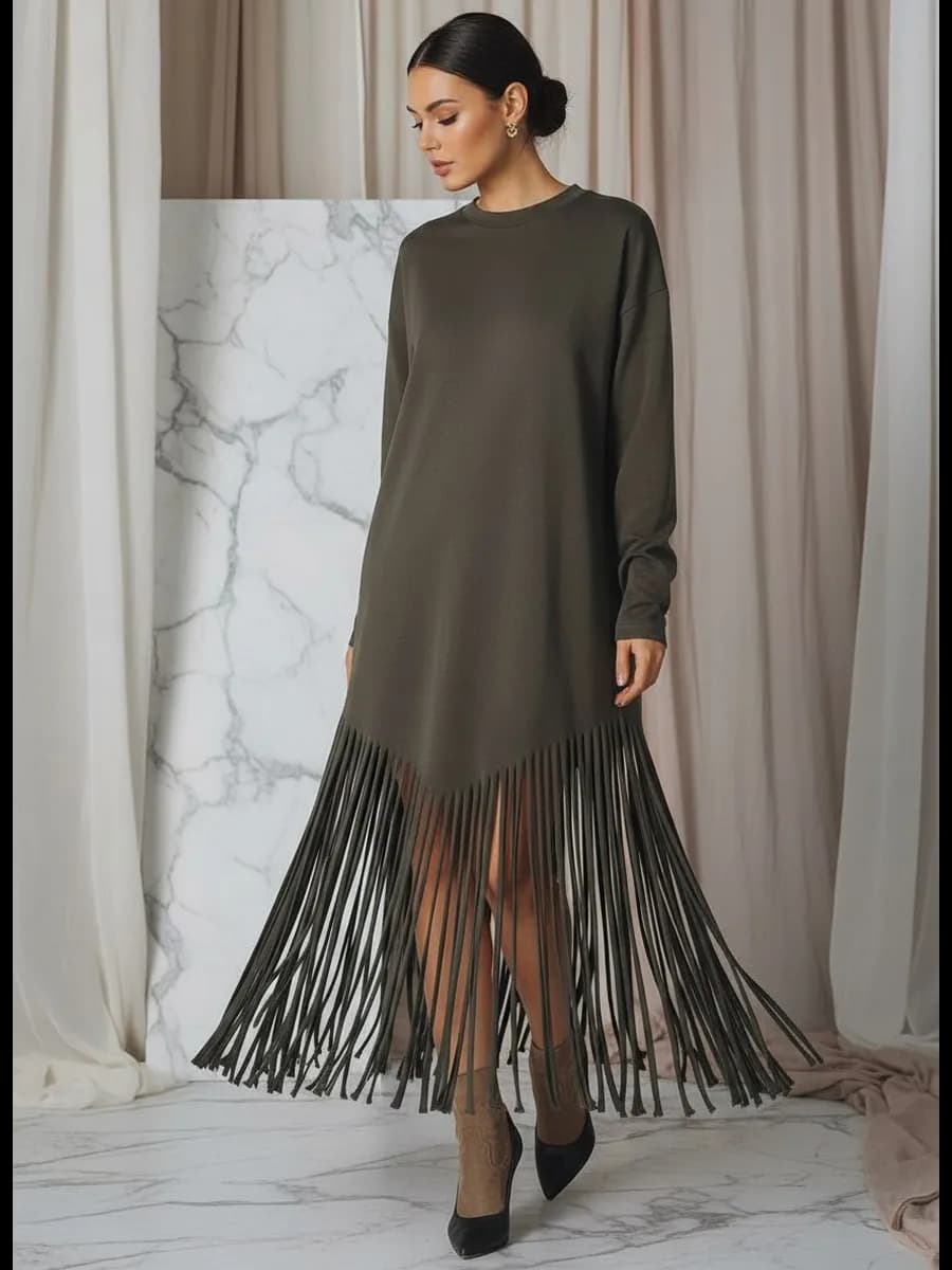 Платье праздничное длинное с бахромой