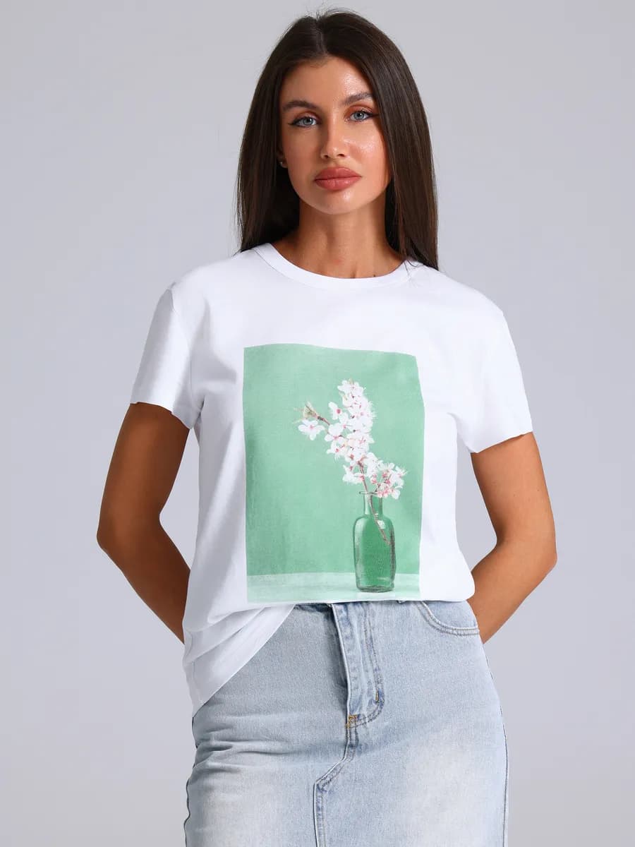Футболка белая с принтом хлопок 100%