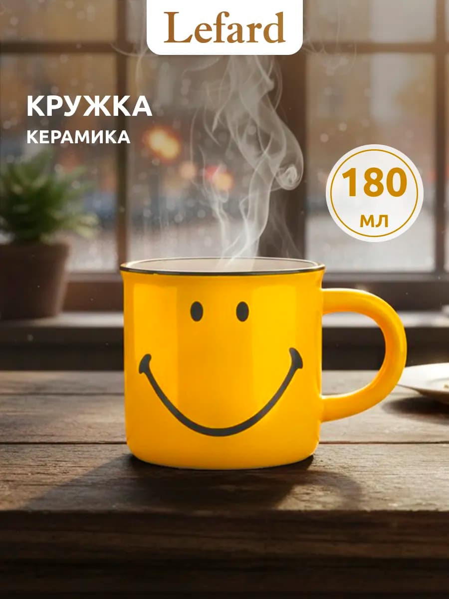 Кружка для чая и кофе керамическая 180 мл "Веселый смайлик"
