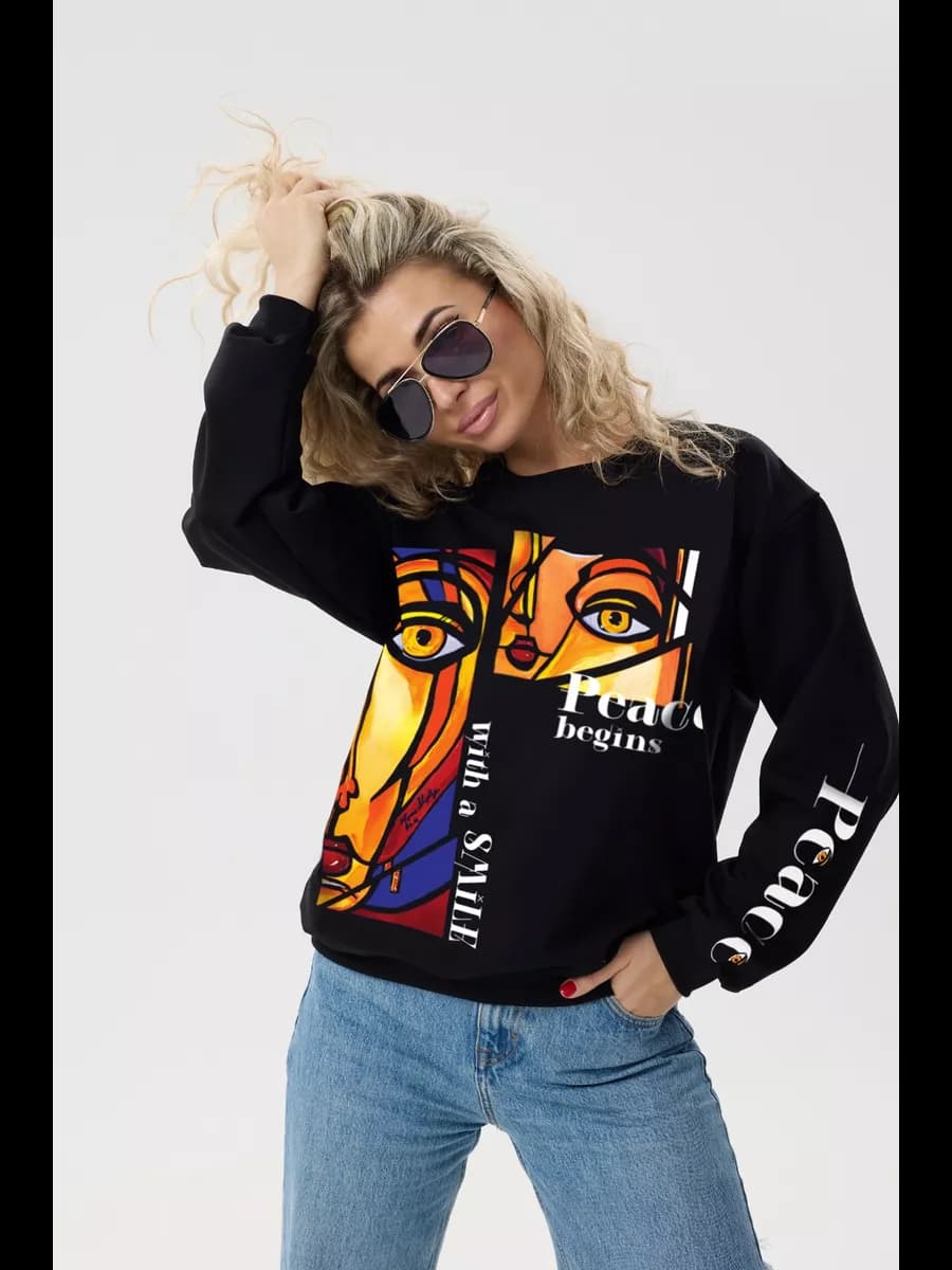 Свитшот оверсайз хлопковый трикотажный