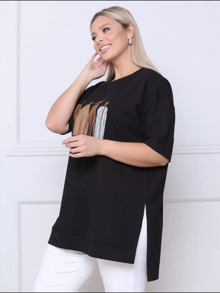 Туника удлиненная больших размеров с принтом