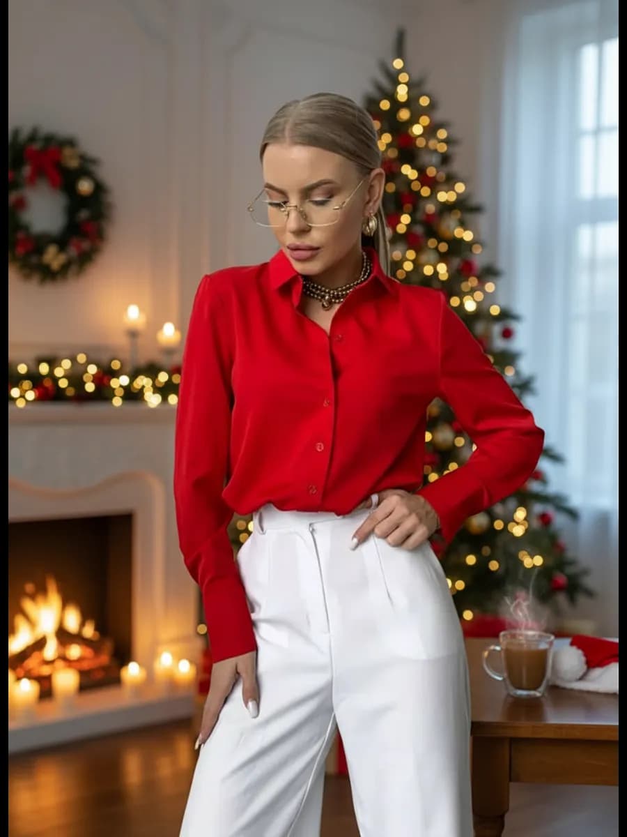 Рубашка атласная красная новый год