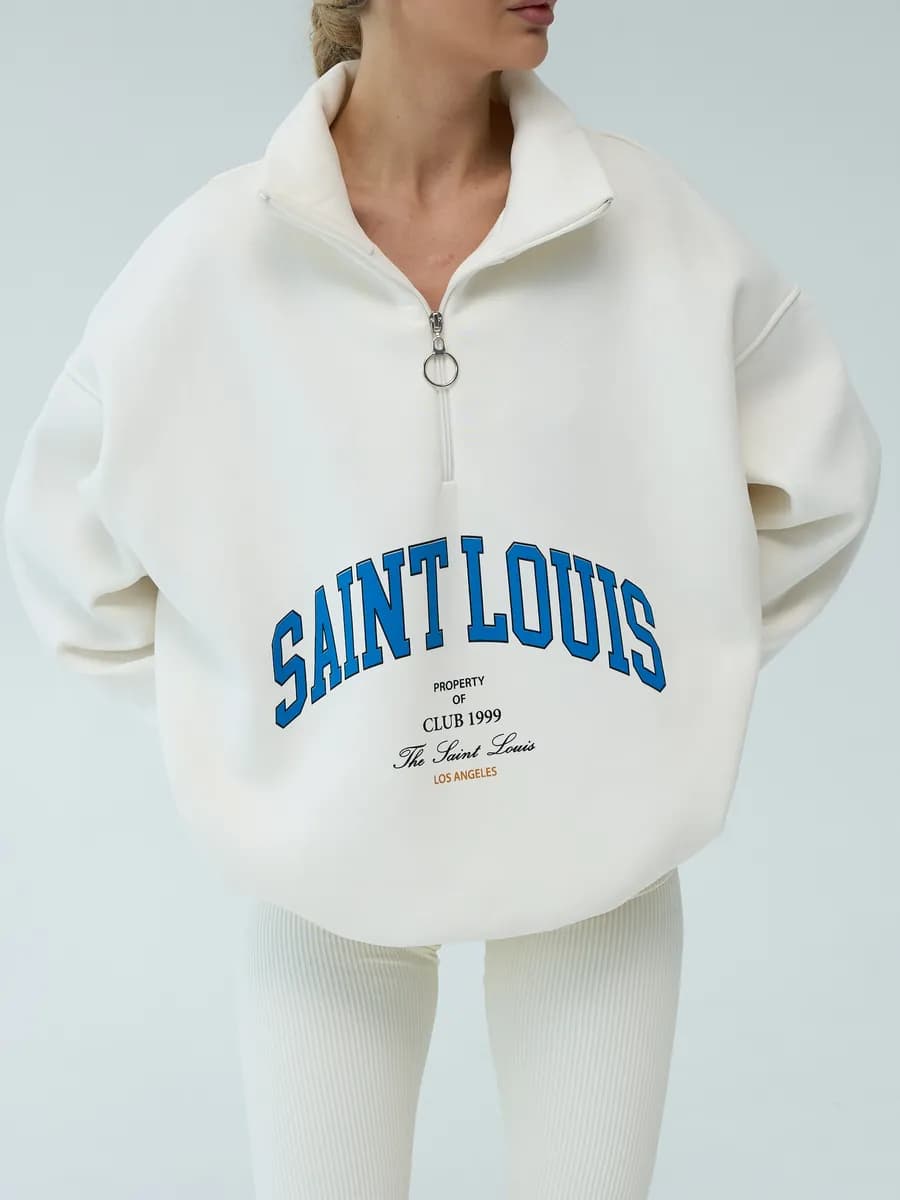 Свитшот оверсайз полузамок с принтом и начесом