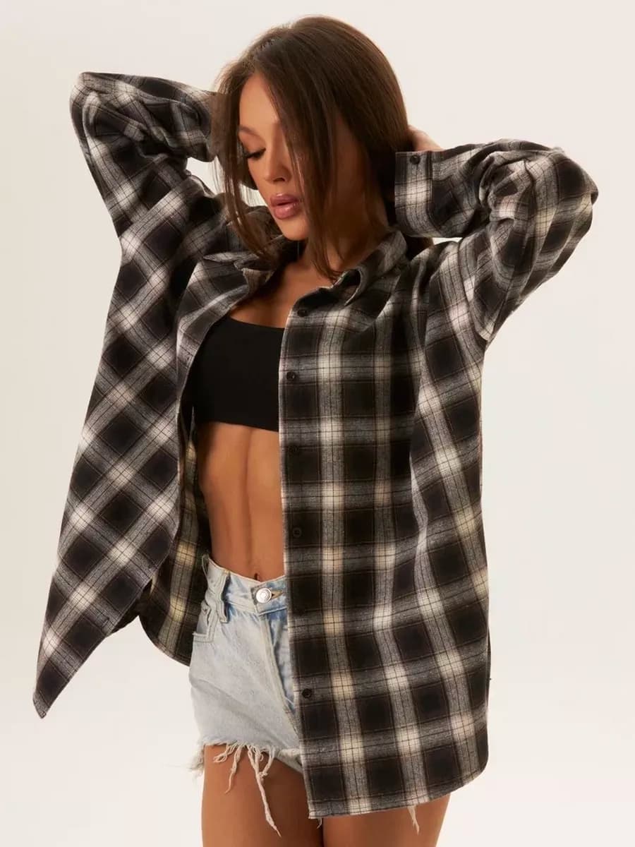 Рубашка в клетку хлопковая оверсайз