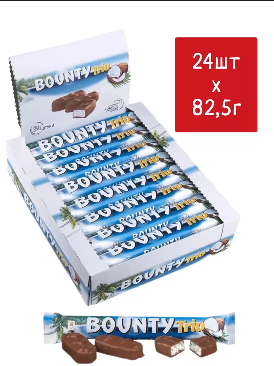 Батончик шоколадный молочный Баунти Кокос 24х82,5г