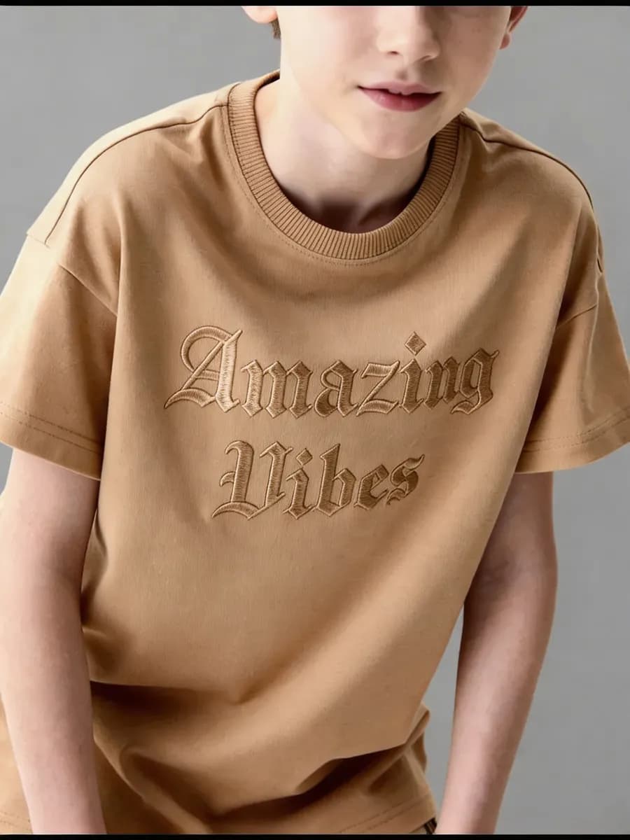 Футболка бежевая с надписью оверсайз подростковая