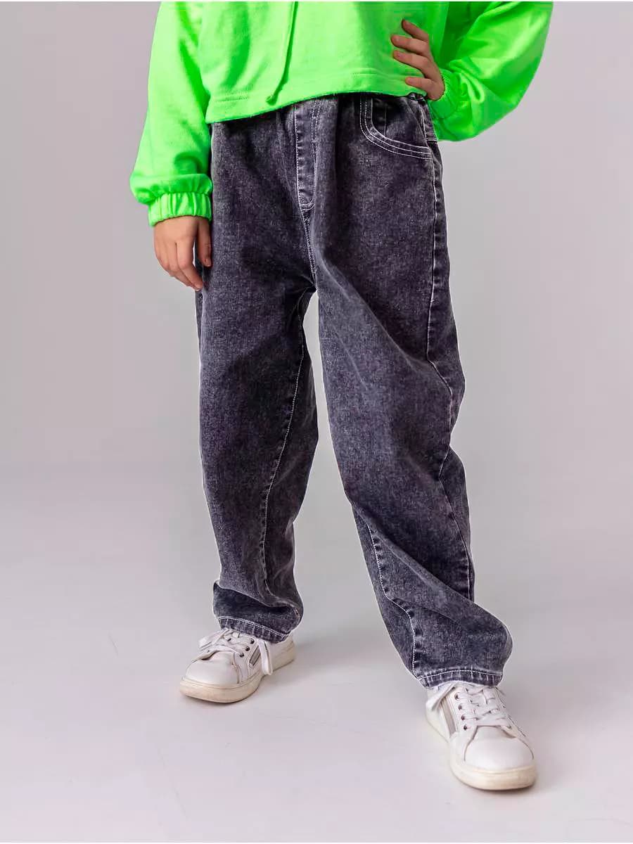 Джинсы багги на резинке широкие