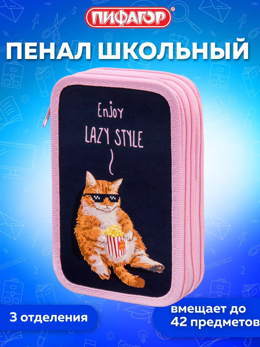 Пенал школьный для девочек для карандашей, ручек 3 отделения