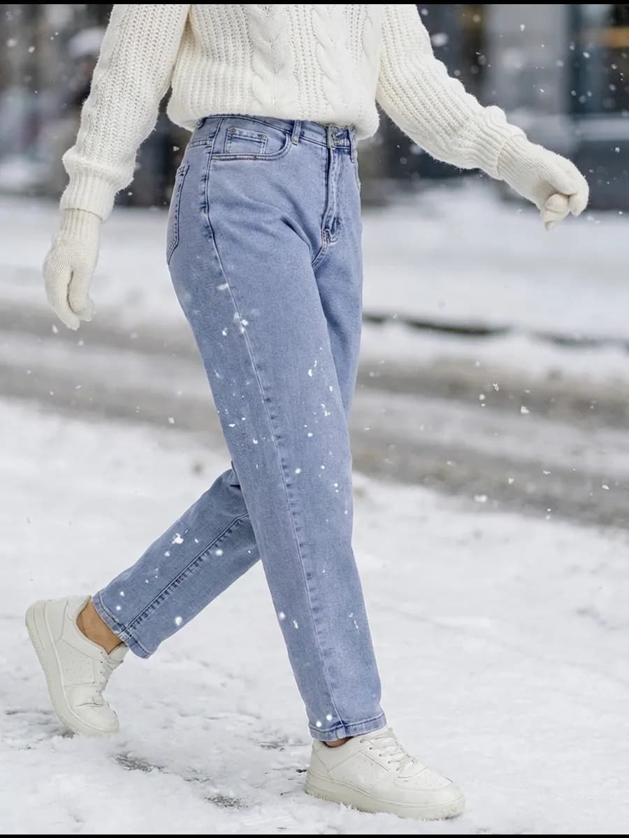 Джинсы бананы с высокой посадкой мом стрейч