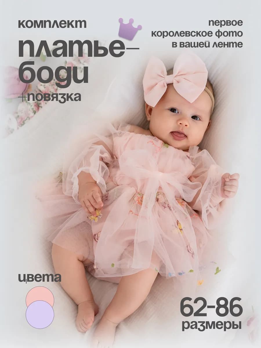 Нарядное фатиновое платье боди для новорожденных малышей