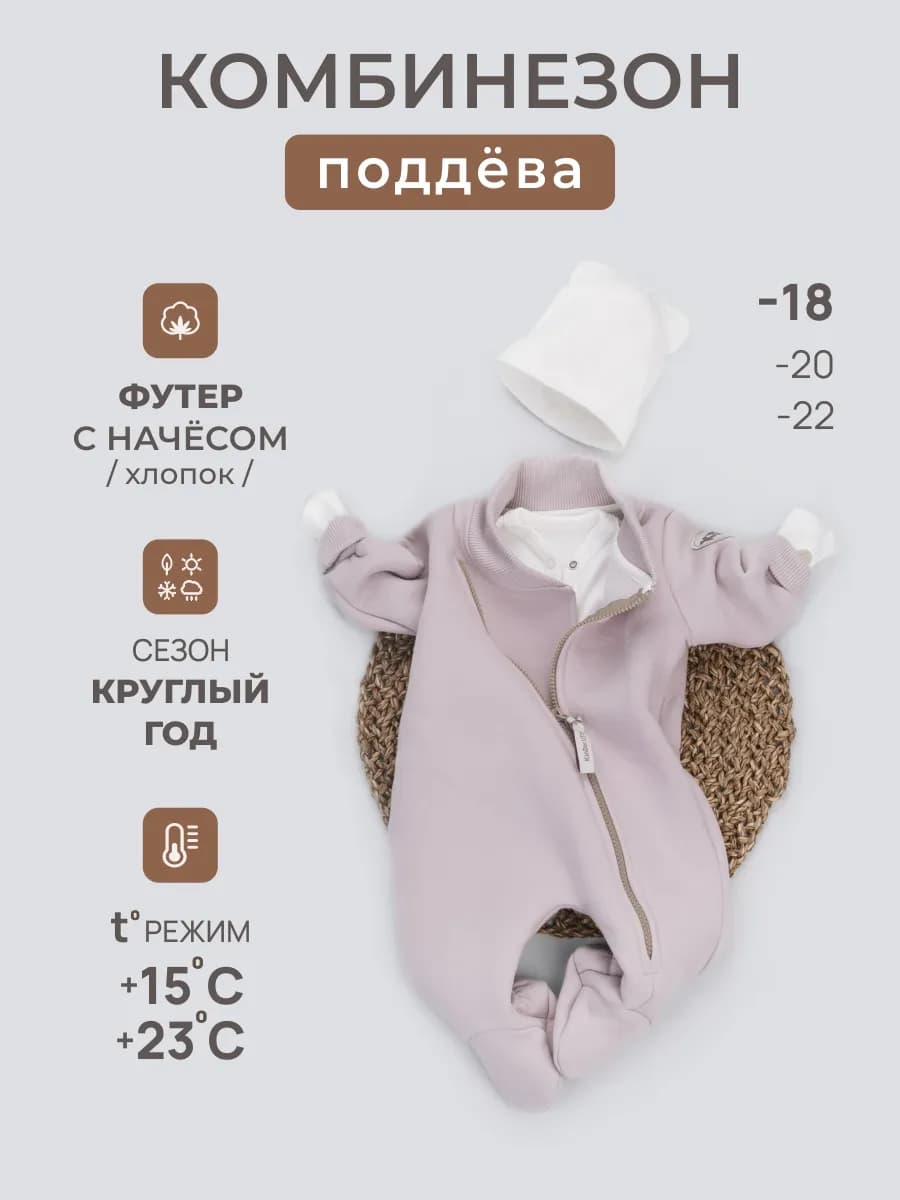 Комбинезон поддева из футера с начесом для новорожденных