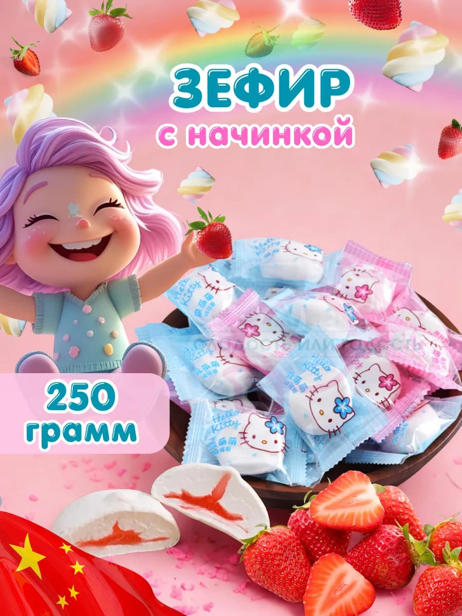 Зефир маршмеллоу с клубничной начинкой 250 гр