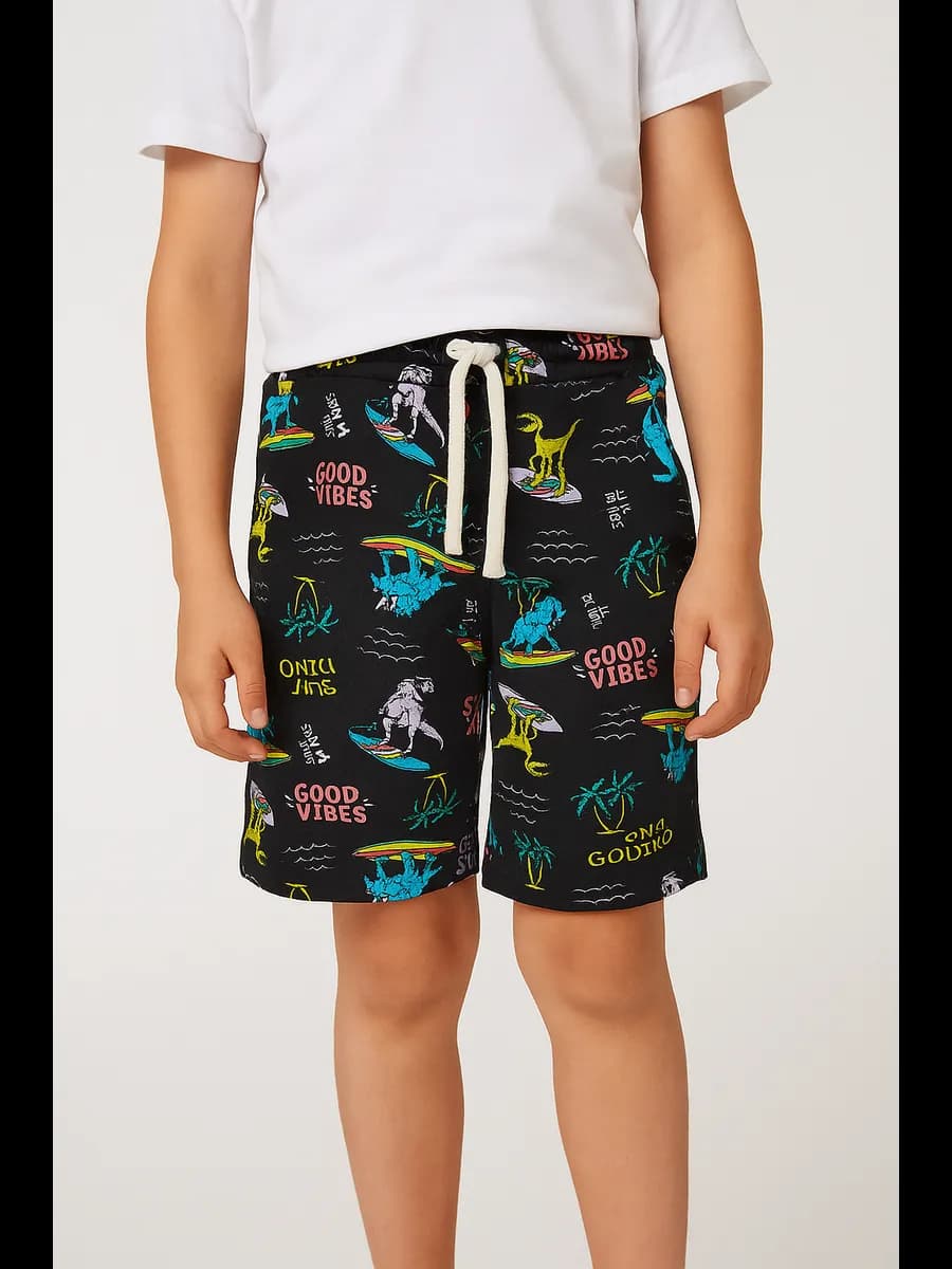 Шорты хлопковые синие с принтом