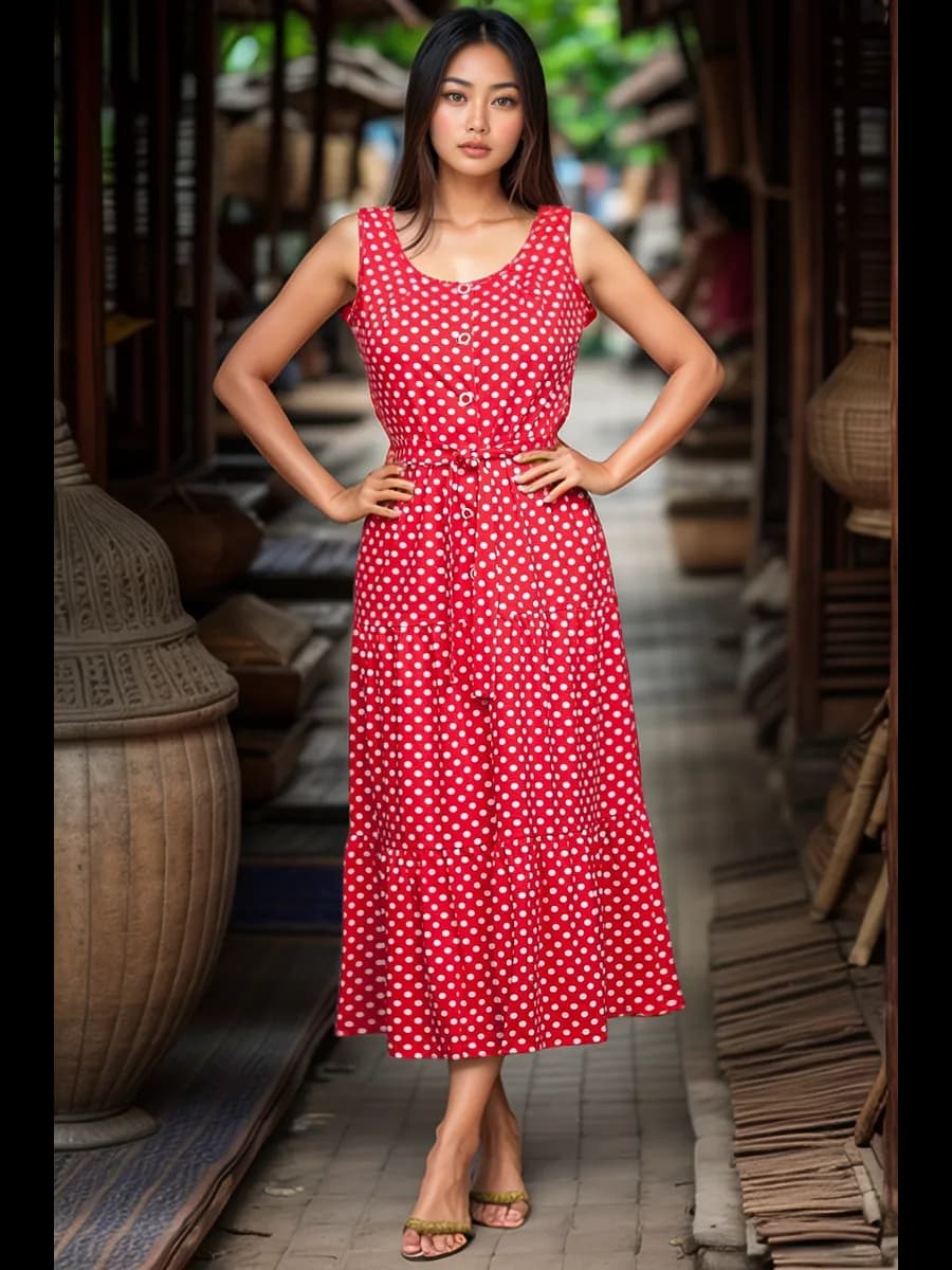 Сарафан длинный хлопковый в горошек