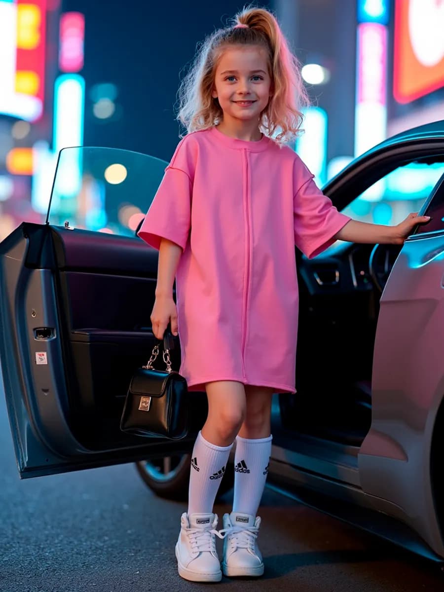 Платье детское оверсайз, хлопковое, повседневное, розовое