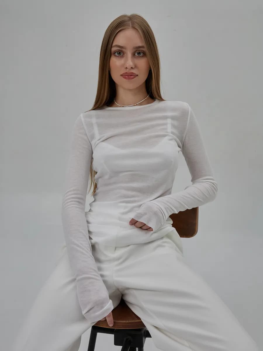 Лонгслив женский белый с длинным рукавом прозрачный y2k