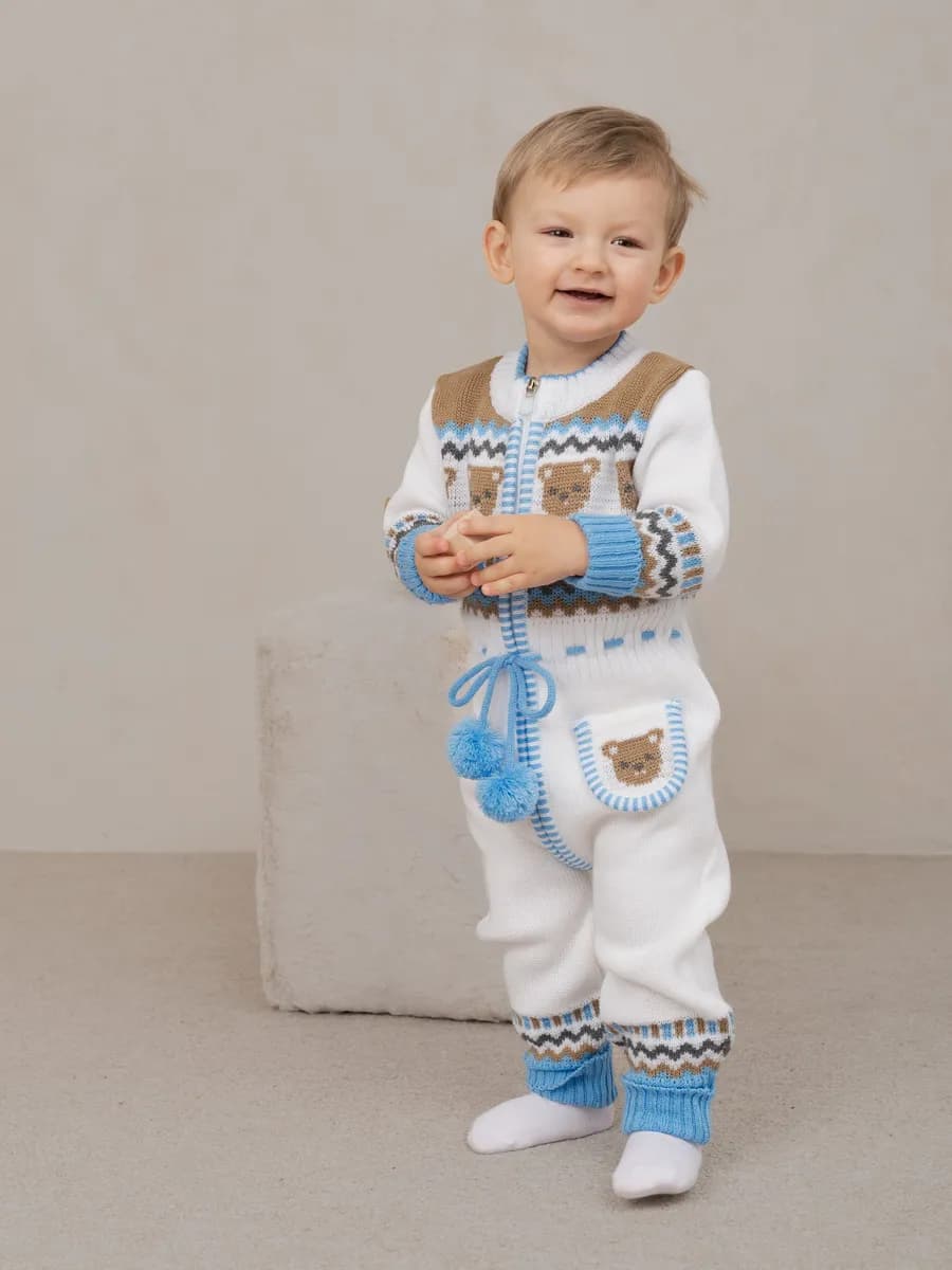 Вязаный комбинезон для новорожденных и малышей на молнии