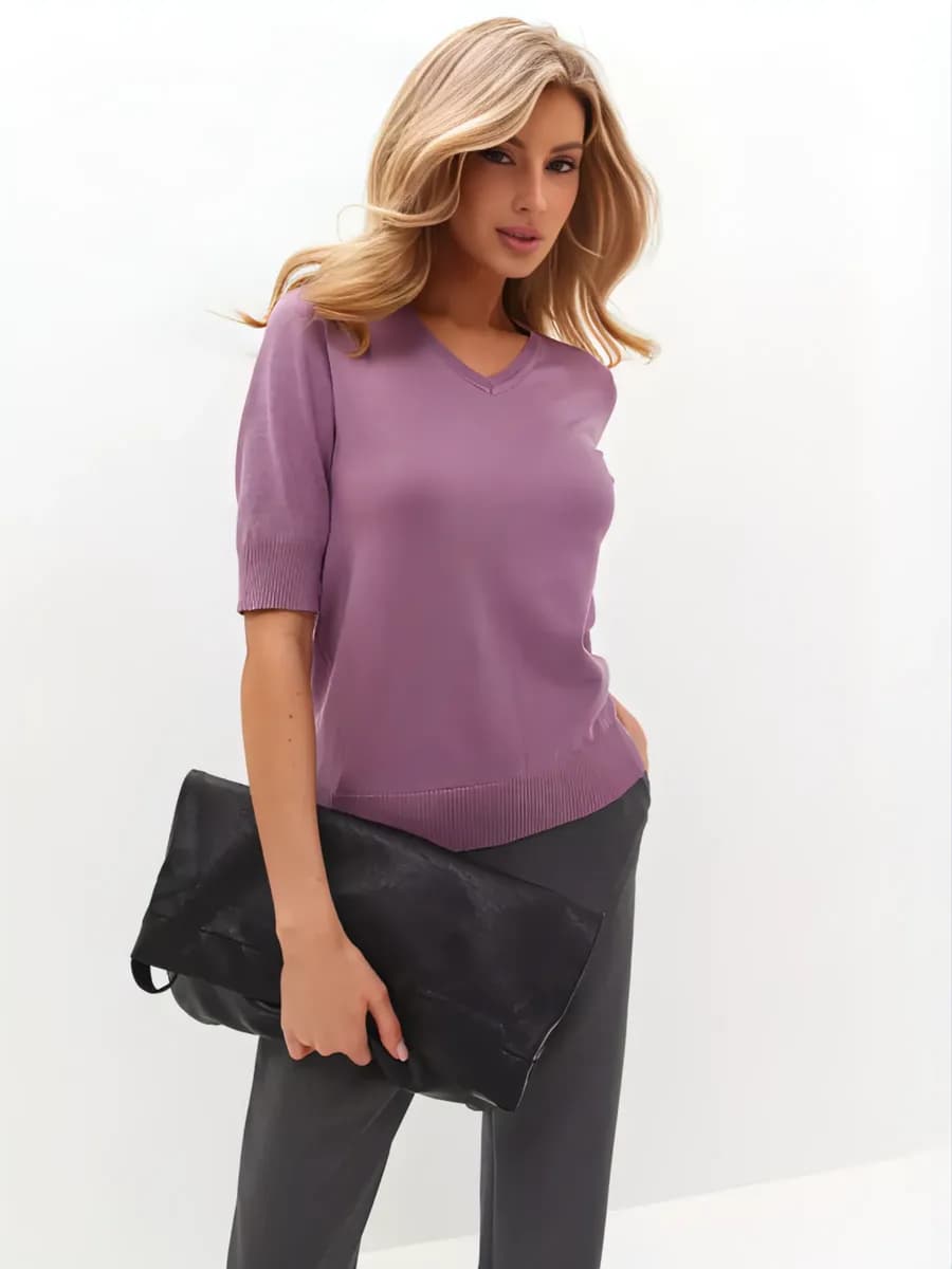 Джемпер кофта с коротким рукавом и вырезом V