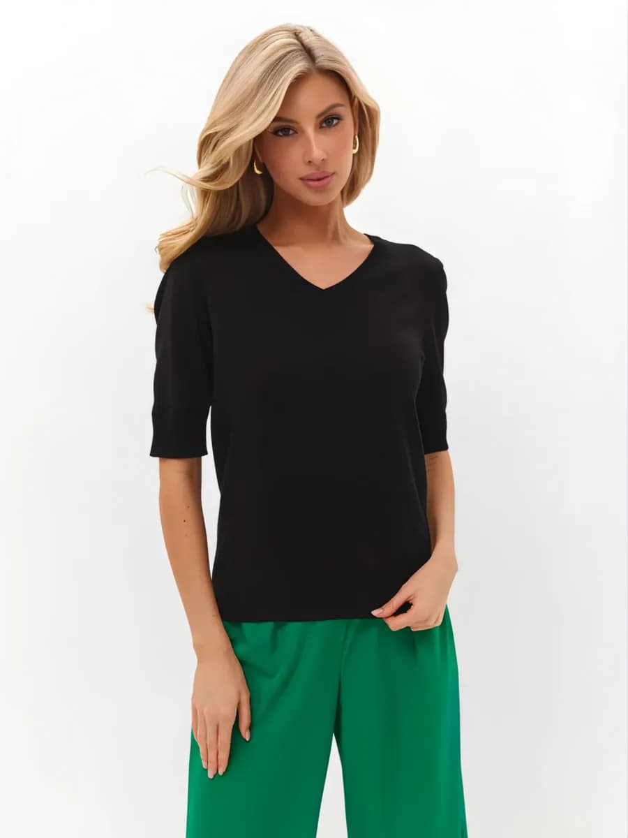 Джемпер кофта с коротким рукавом и вырезом V