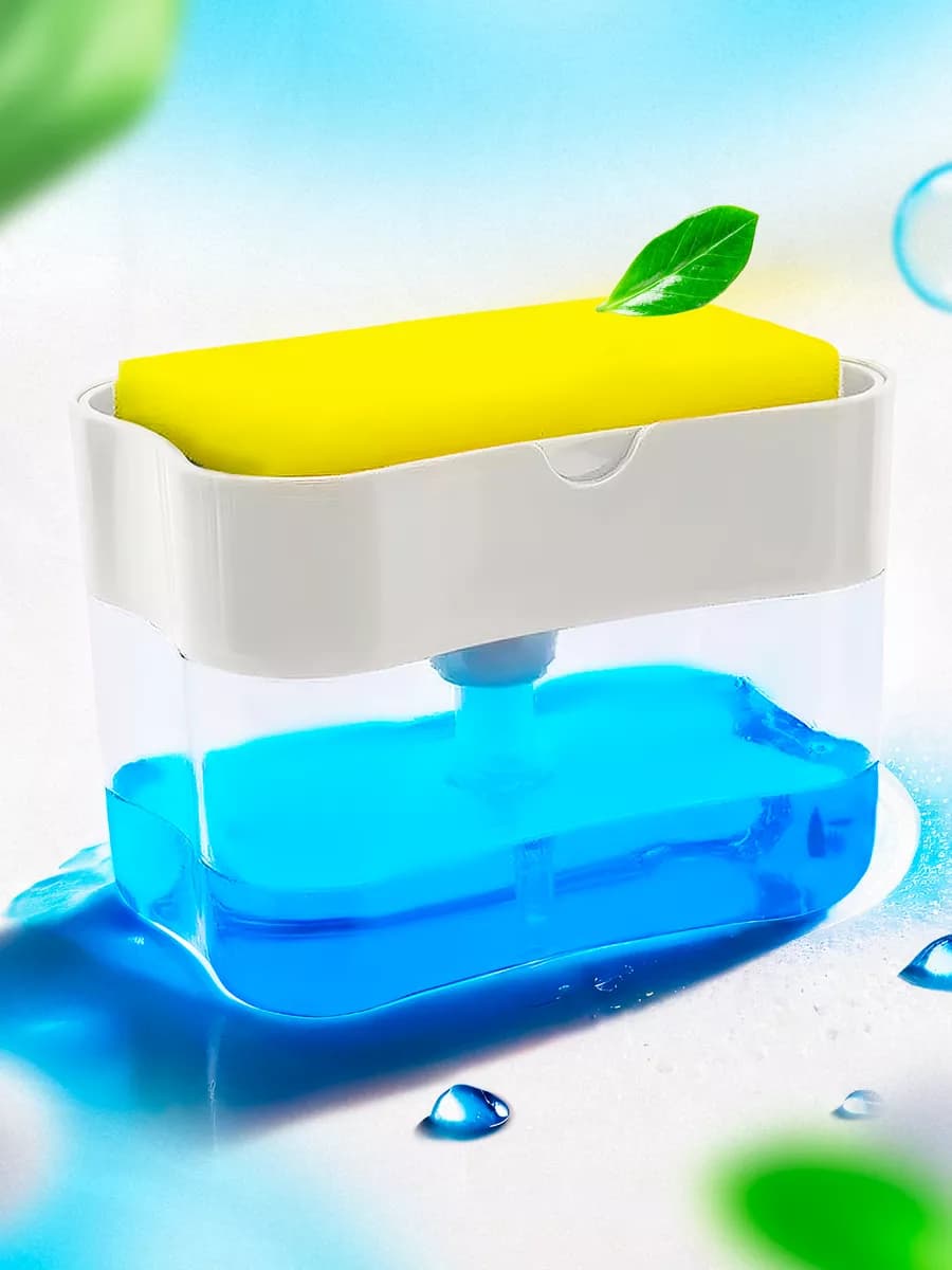 Дозатор с губкой 2 в 1 для моющего и жидкого мыла