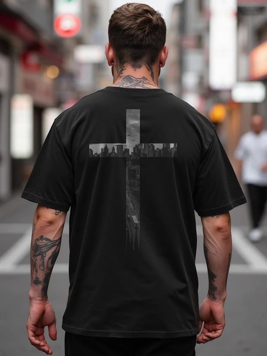 Футболка черная с принтом хлопковая оверсайз